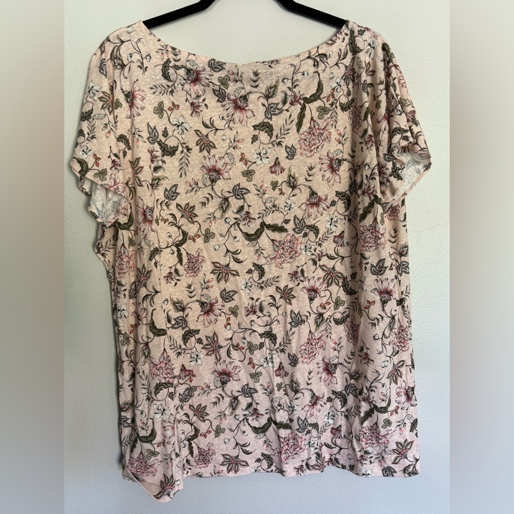 Lauren Ralph Lauren Women's Short Sleeve Floral Linen Blend Top Shirt Size‎ 1X